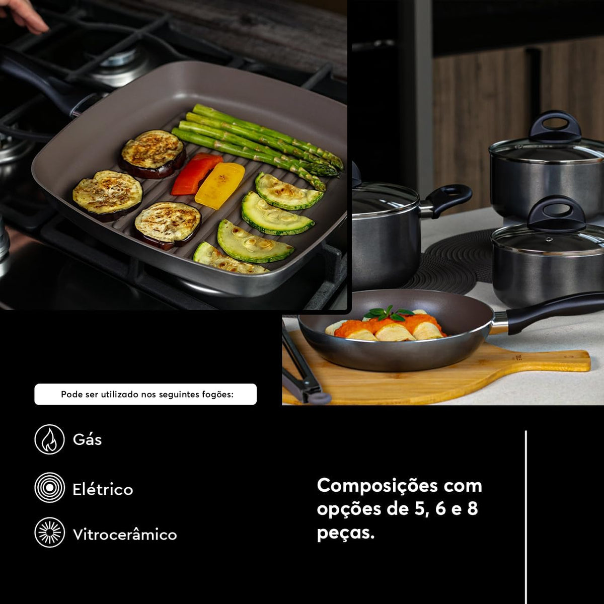 Brinox - Jogo de Panelas 8 Peças Ceramic Life Smart Plus